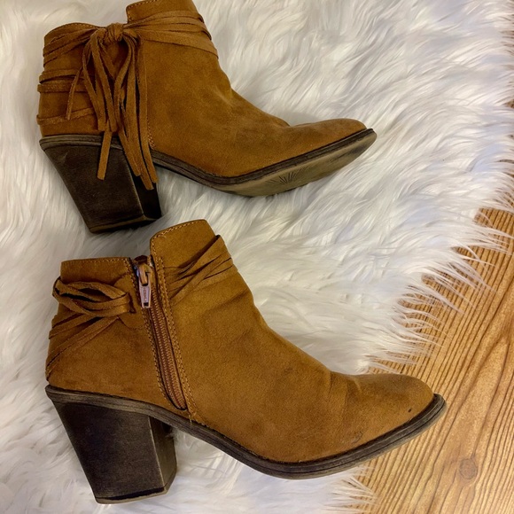 Shoes - Brown Fringe High Heel Booties| Size 10
